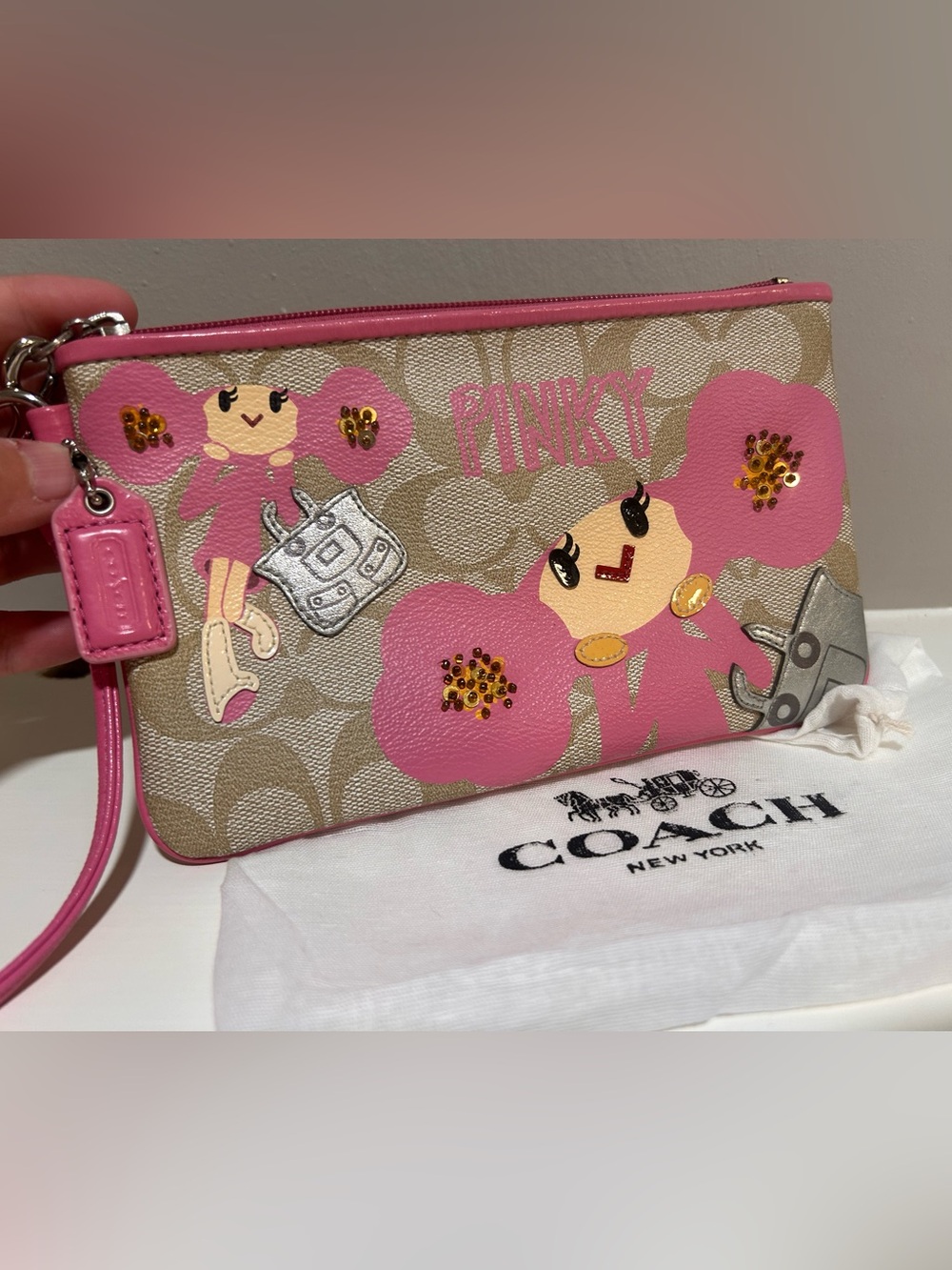 Coach limited edition Pinky Poppy Chan canvas wristlet new without tags